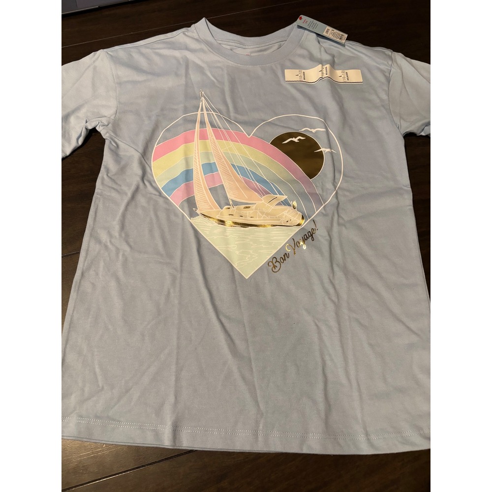 Cat & Jack Girls Light Blue Sailboat Rainbow Graphic Tee Shirt L 10/12 NWT